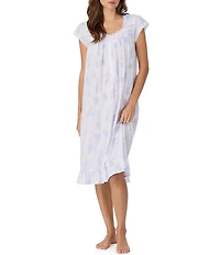 Eileen West Cap Sleeve Sweetheart Neck Wavy Pointelle Floral Print Waltz Nightgown