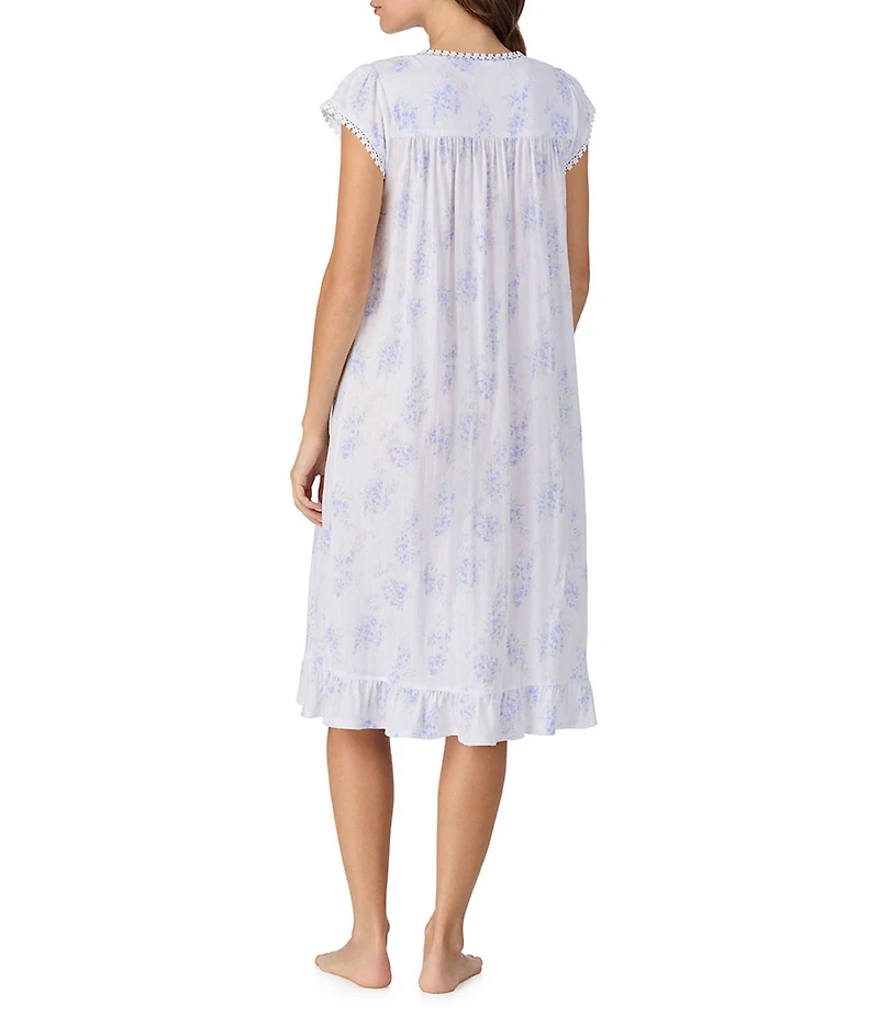 Eileen West Cap Sleeve Sweetheart Neck Wavy Pointelle Floral Print Waltz Nightgown