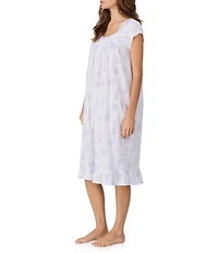 Eileen West Cap Sleeve Sweetheart Neck Wavy Pointelle Floral Print Waltz Nightgown