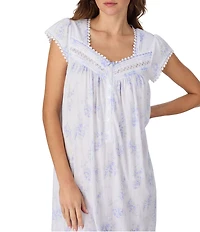 Eileen West Cap Sleeve Sweetheart Neck Wavy Pointelle Floral Print Waltz Nightgown