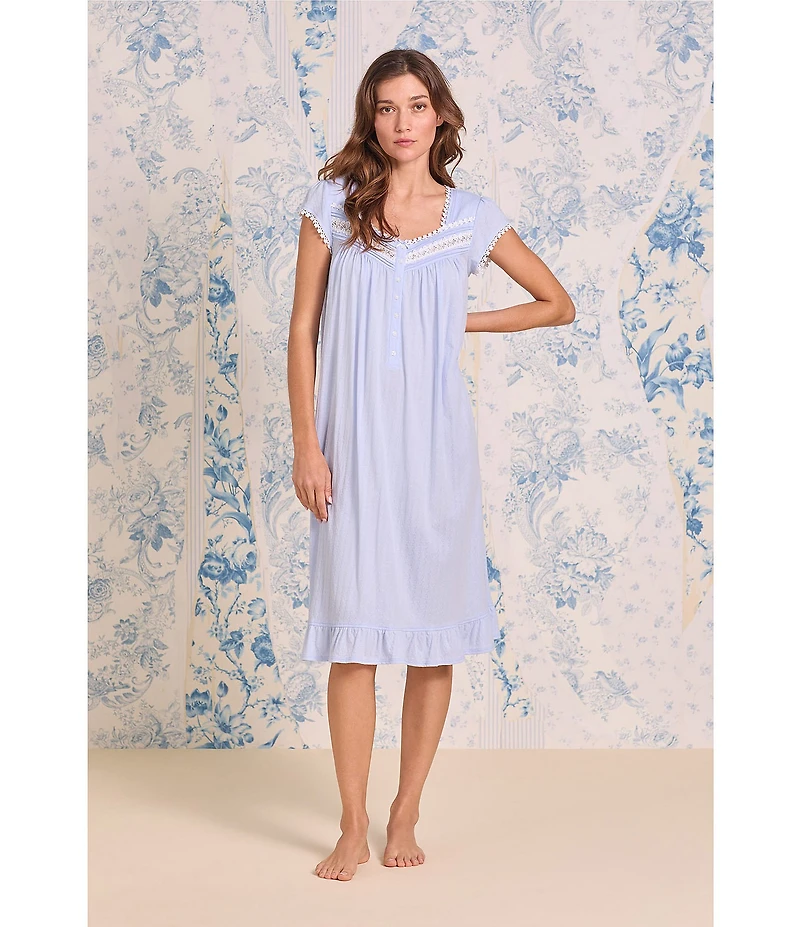 Eileen West Cap Sleeve Sweetheart Neck Wavy Pointelle Waltz Nightgown