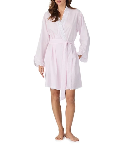 Eileen West Check Print Swiss Dot Long Sleeves Coordinating Short Woven Wrap Robe