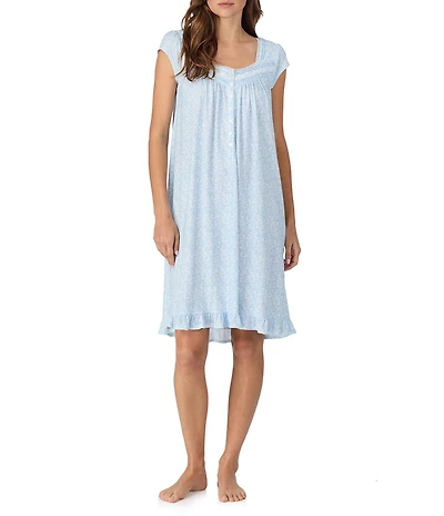 Eileen West Ditsy Floral Print Cap Sleeve Sweetheart Neck Jersey Knit Short Nightgown