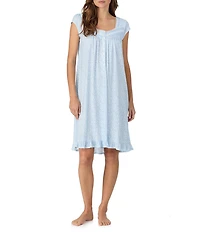 Eileen West Ditsy Floral Print Cap Sleeve Sweetheart Neck Jersey Knit Short Nightgown