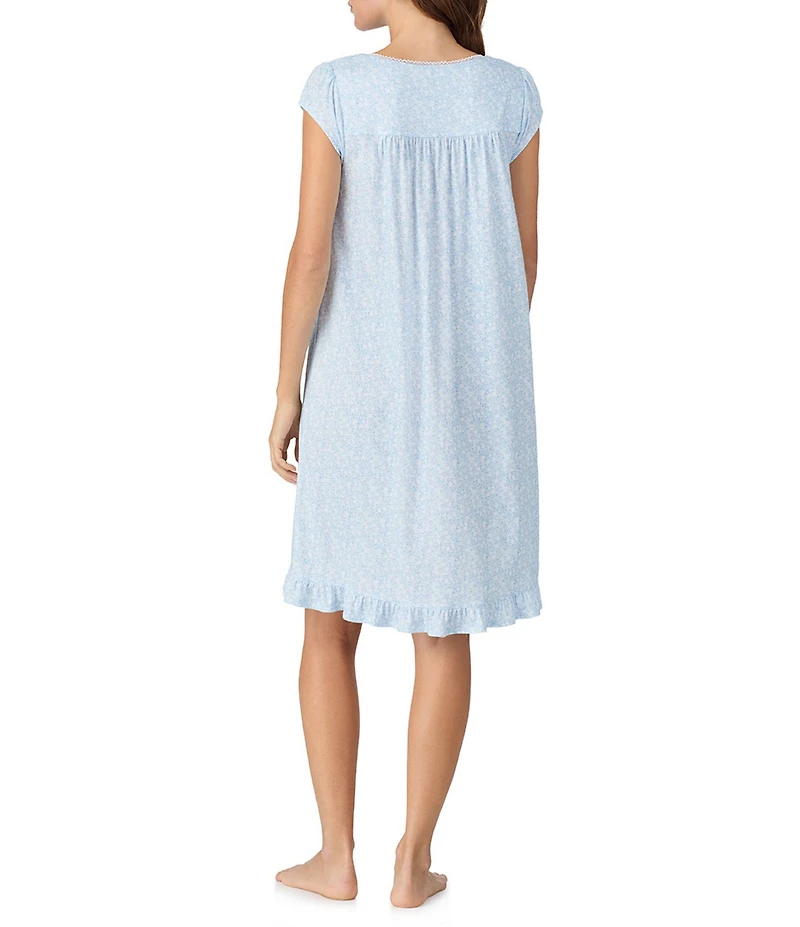 Eileen West Ditsy Floral Print Cap Sleeve Sweetheart Neck Jersey Knit Short Nightgown