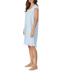 Eileen West Ditsy Floral Print Cap Sleeve Sweetheart Neck Jersey Knit Short Nightgown