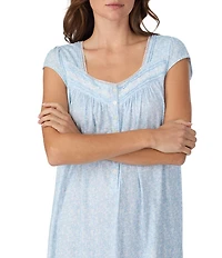 Eileen West Ditsy Floral Print Cap Sleeve Sweetheart Neck Jersey Knit Short Nightgown