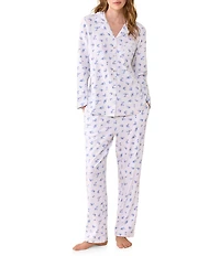 Eileen West Ditsy Floral Print Long Sleeve Notch Collar Knit Pant Pajama Set