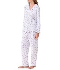 Eileen West Ditsy Floral Print Long Sleeve Notch Collar Knit Pant Pajama Set