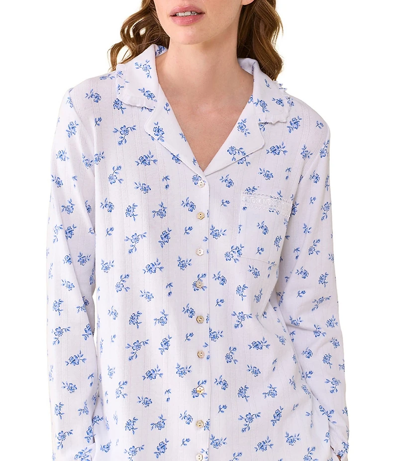 Eileen West Ditsy Floral Print Long Sleeve Notch Collar Knit Pant Pajama Set