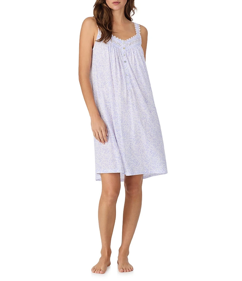 Eileen West Ditsy Floral Print Sleeveless Sweetheart Neck Jersey Knit Chemise