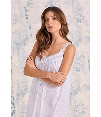 Eileen West Ditsy Floral Print Sleeveless Sweetheart Neck Jersey Knit Chemise