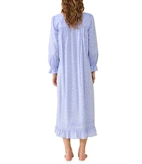 Eileen West Ditsy Print Cotton Chambray Long Sleeve Sweetheart Neckline Long Nightgown
