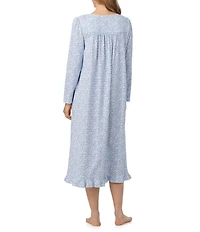 Eileen West Ditsy Print Long Sleeve Square Neck Jersey Knit Long Nightgown