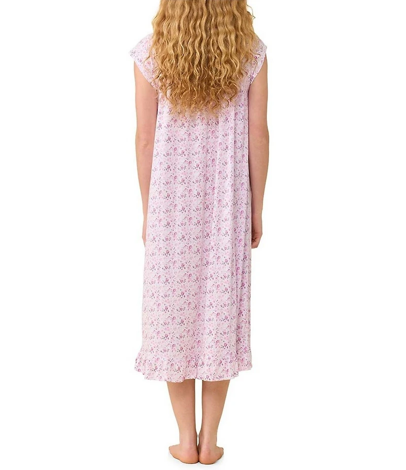Eileen West Ditzy Floral Print Cap Sleeve Scoop Neck Cotton Jersey Knit Midi Nightgown