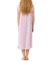 Eileen West Ditzy Floral Print Cap Sleeve Scoop Neck Cotton Jersey Knit Midi Nightgown