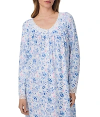 Eileen West Ditzy Print Sweater Knit Long Sleeve V-Neck Nightgown