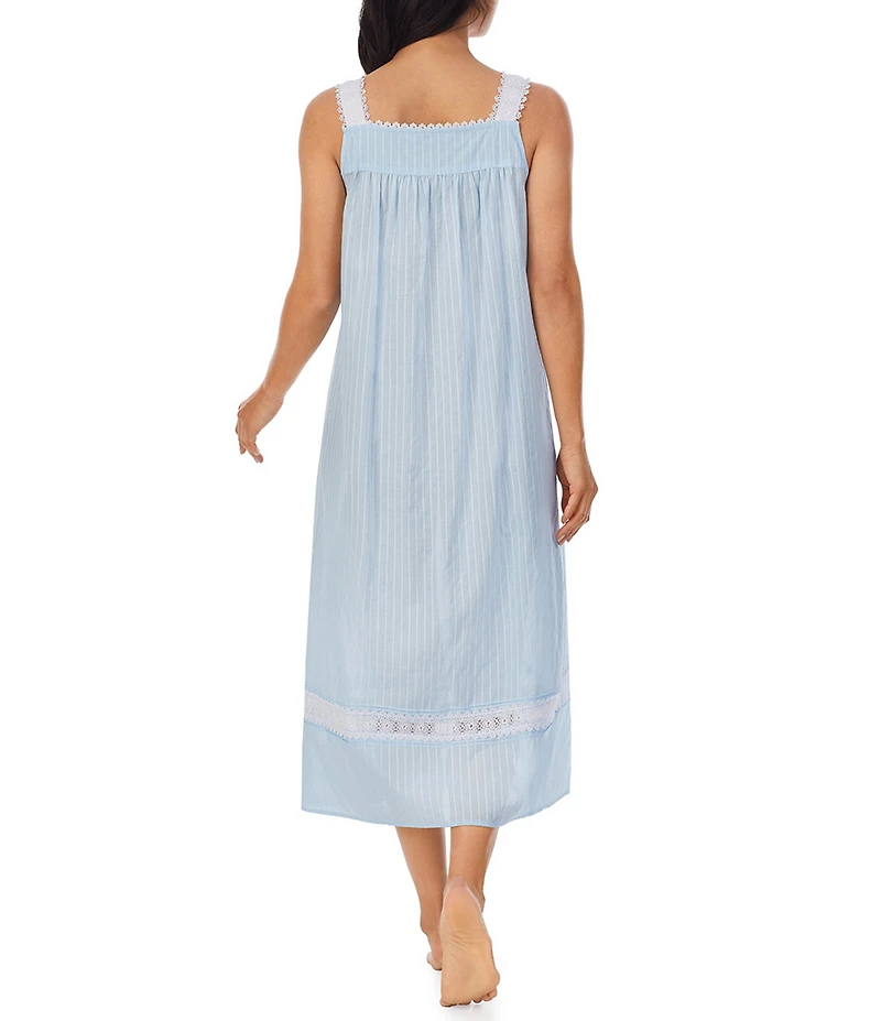 Eileen West Dobby Striped Textured Woven Round Neck Sleeveless Ballet Cotton Nightgown