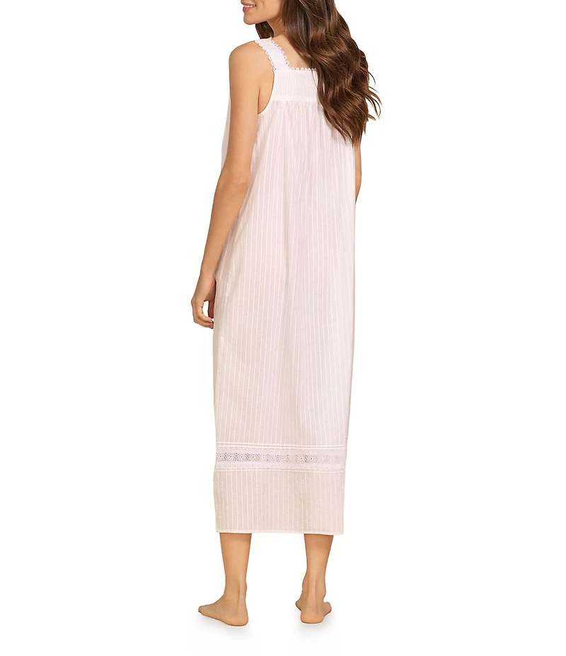 Eileen West Dobby Striped Textured Woven Round Neck Sleeveless Ballet Cotton Nightgown
