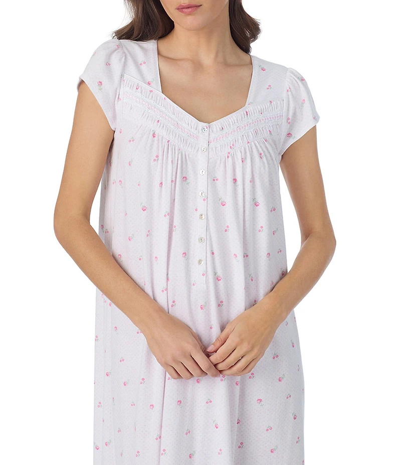 Eileen West Dot Print Cap Sleeve Sweetheart Neck Jersey Knit Ballet Nightgown