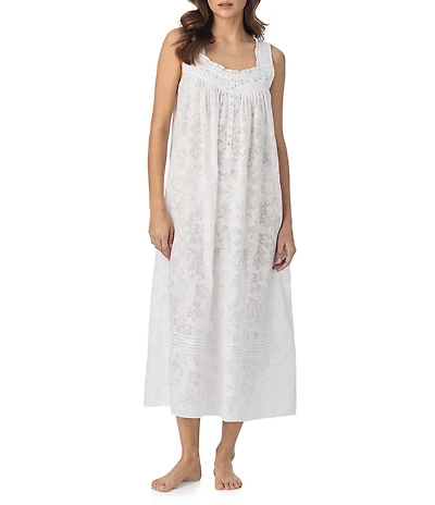 Eileen West Floral Burnout Print Sleeveless Sweetheart Neck Ballet Nightgown
