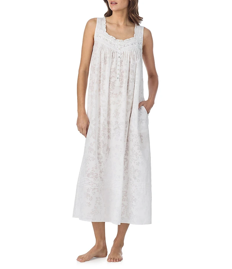 Eileen West Floral Burnout Print Sleeveless Sweetheart Neck Ballet Nightgown