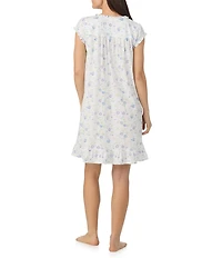 Eileen West Floral Cap Sleeve Round Neck Jersey Knit Cotton Short Nightgown