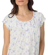 Eileen West Floral Cap Sleeve Round Neck Jersey Knit Cotton Short Nightgown