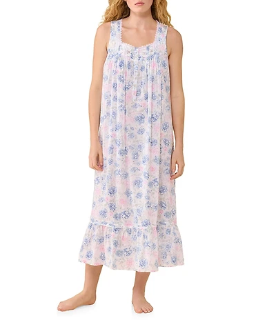 Eileen West Floral Cotton Woven Lawn Sleeveless Sweetheart Neck Ballet Nightgown