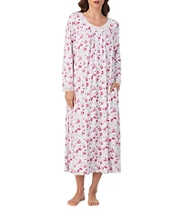 Eileen West Floral Ditzy Print Sweater Knit Long Sleeve V-Neck Nightgown