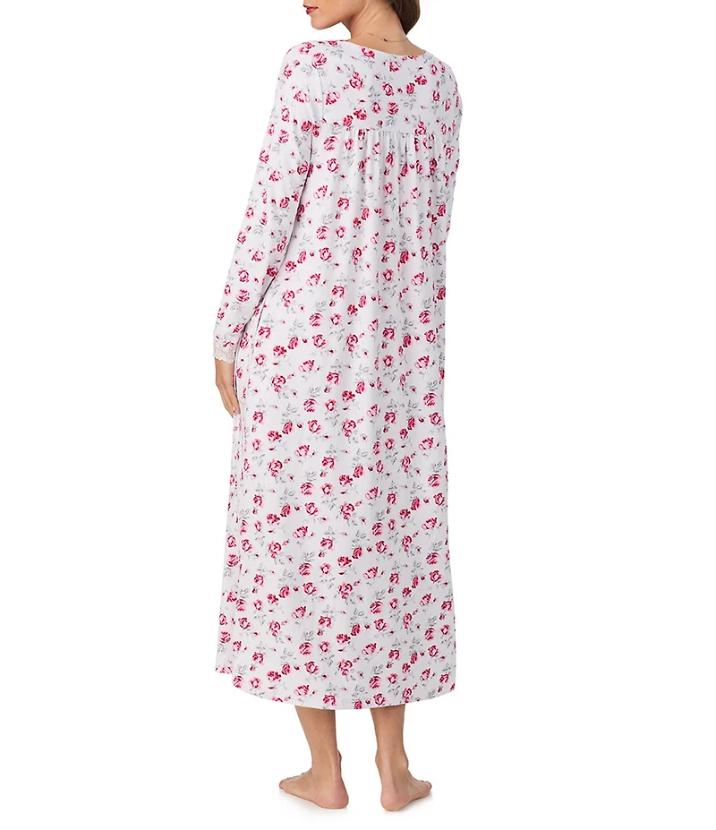 Eileen West Floral Ditzy Print Sweater Knit Long Sleeve V-Neck Nightgown