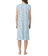 Eileen West Floral Print Cap Sleeve Round Neck Cotton Jersey Knit Waltz Nightgown