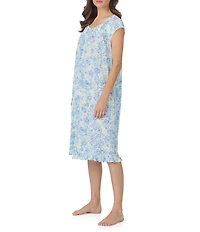 Eileen West Floral Print Cap Sleeve Round Neck Cotton Jersey Knit Waltz Nightgown