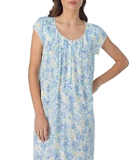 Eileen West Floral Print Cap Sleeve Round Neck Cotton Jersey Knit Waltz Nightgown