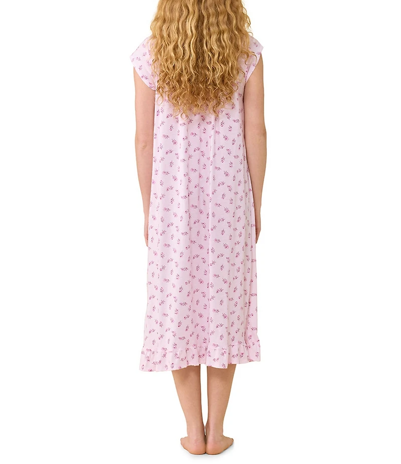 Eileen West Floral Print Cap Sleeve Scoop Neck Cotton Jersey Knit Midi Nightgown