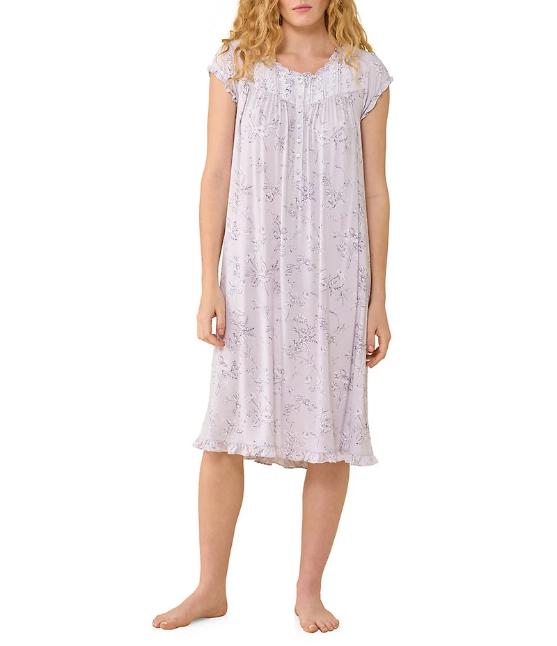 Eileen West Floral Print Cap Sleeve Scoop Neck Jersey Knit Waltz Nightgown