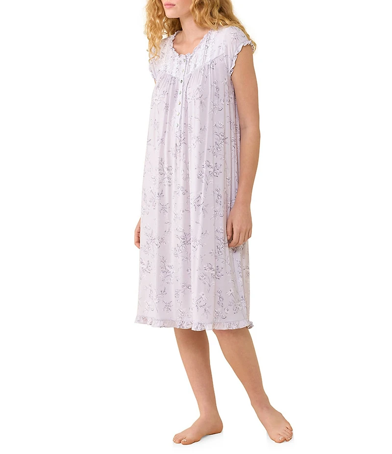 Eileen West Floral Print Cap Sleeve Scoop Neck Jersey Knit Waltz Nightgown
