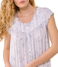 Eileen West Floral Print Cap Sleeve Scoop Neck Jersey Knit Waltz Nightgown