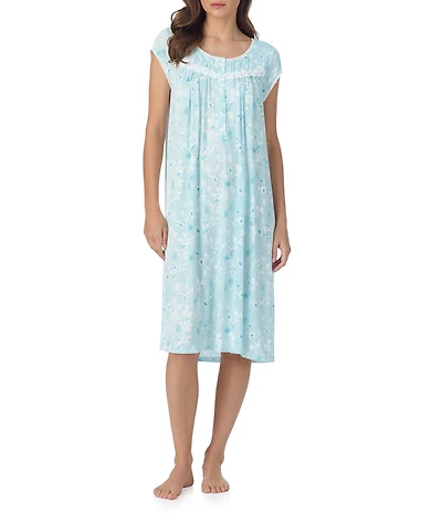 Eileen West Floral Print Cap Sleeve Scoop Neck Modal Jersey Knit Waltz Nightgown