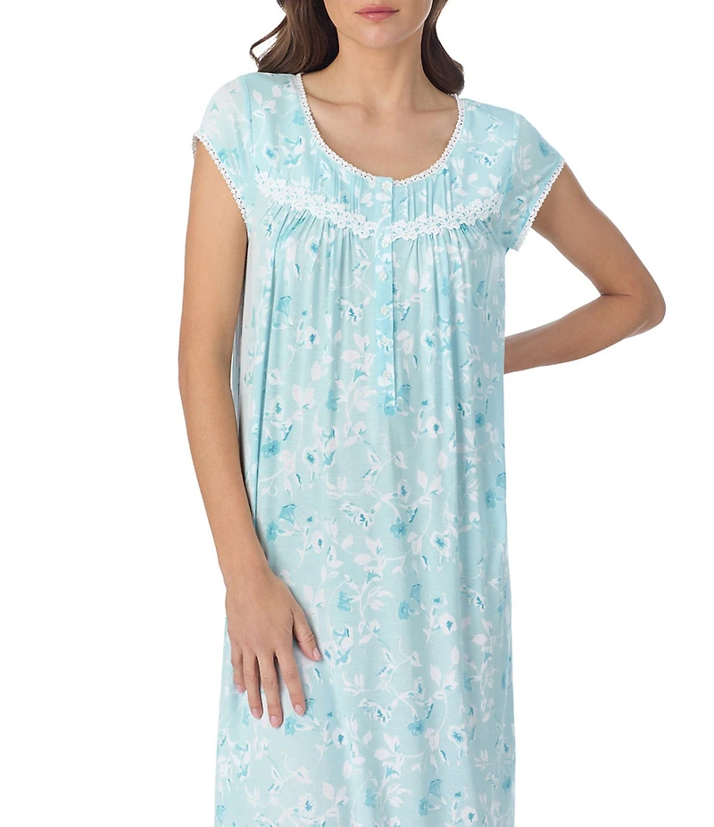 Eileen West Floral Print Cap Sleeve Scoop Neck Modal Jersey Knit Waltz Nightgown