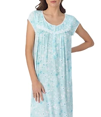 Eileen West Floral Print Cap Sleeve Scoop Neck Modal Jersey Knit Waltz Nightgown