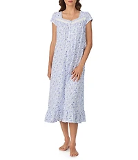 Eileen West Floral Print Cap Sleeve Sweetheart Neck Cotton Long Nightgown