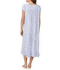 Eileen West Floral Print Cap Sleeve Sweetheart Neck Cotton Long Nightgown