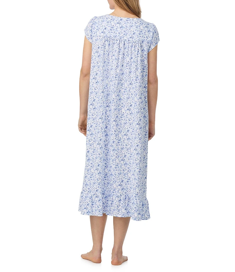 Eileen West Floral Print Cap Sleeve Sweetheart Neck Cotton Long Nightgown