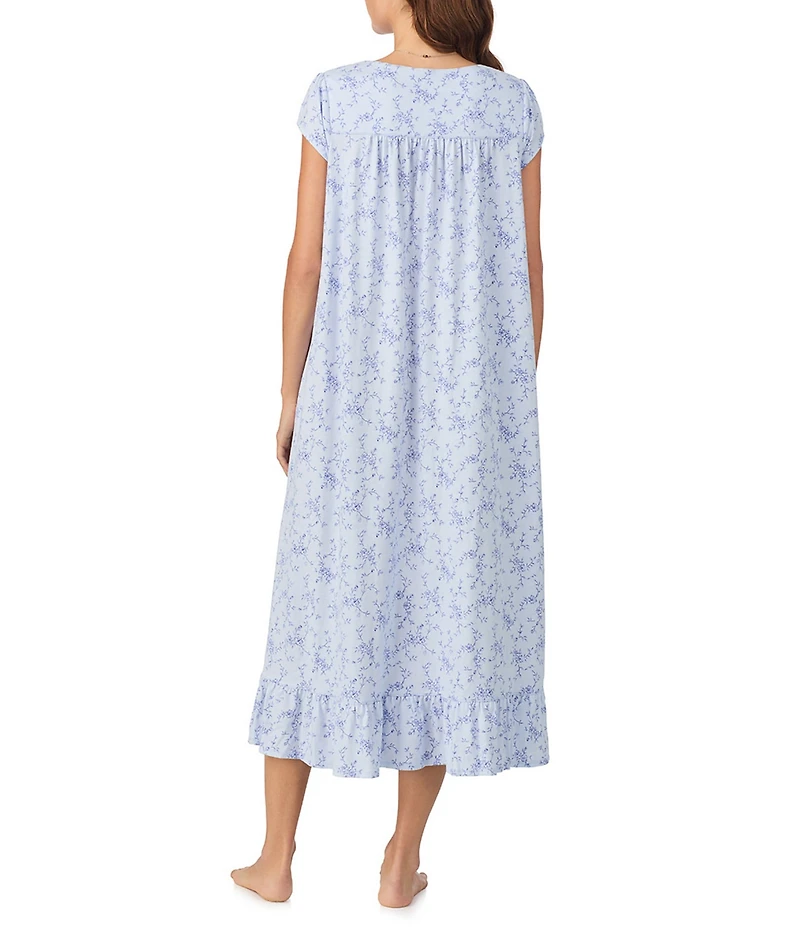 Eileen West Floral Print Cap Sleeve Sweetheart Neck Cotton Long Ruffled Hem Nightgown