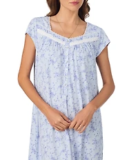 Eileen West Floral Print Cap Sleeve Sweetheart Neck Cotton Long Ruffled Hem Nightgown