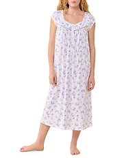 Eileen West Floral Print Cap Sleeve Sweetheart Neck Jersey Knit Cotton Long Nightgown