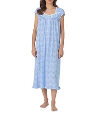 Eileen West Floral Print Cap Sleeve Sweetheart Neck Jersey Knit Long Nightgown