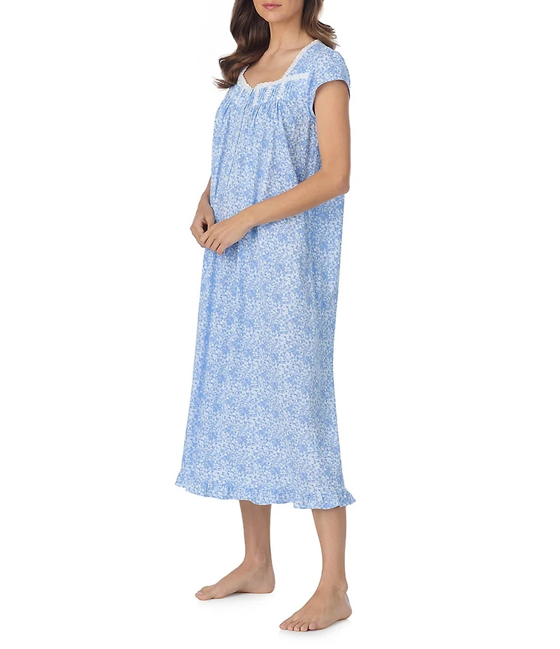 Eileen West Floral Print Cap Sleeve Sweetheart Neck Jersey Knit Long Nightgown