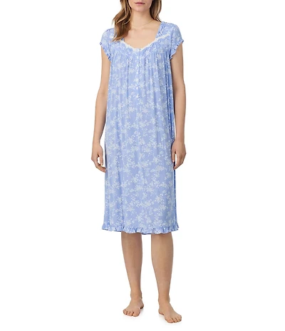 Eileen West Floral Print Cap Sleeve Sweetheart Neck Jersey Knit Waltz Nightgown